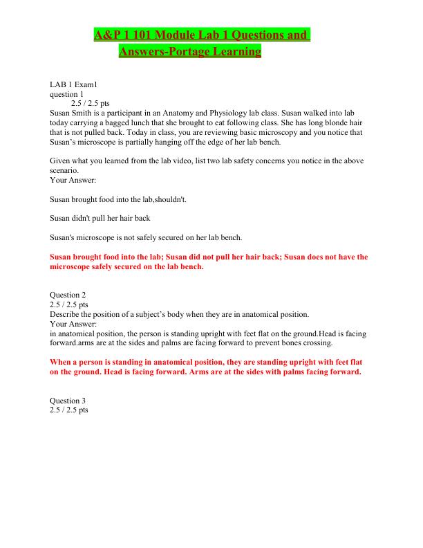A&P 1 101 Module Lab (1) Questions and Answers-Portage Learning