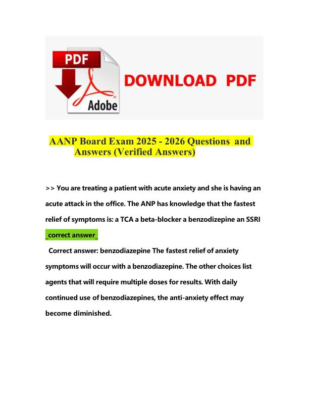 AANP Board Exam 2025 - 2026 Questions  and Answers (Verified Answers)