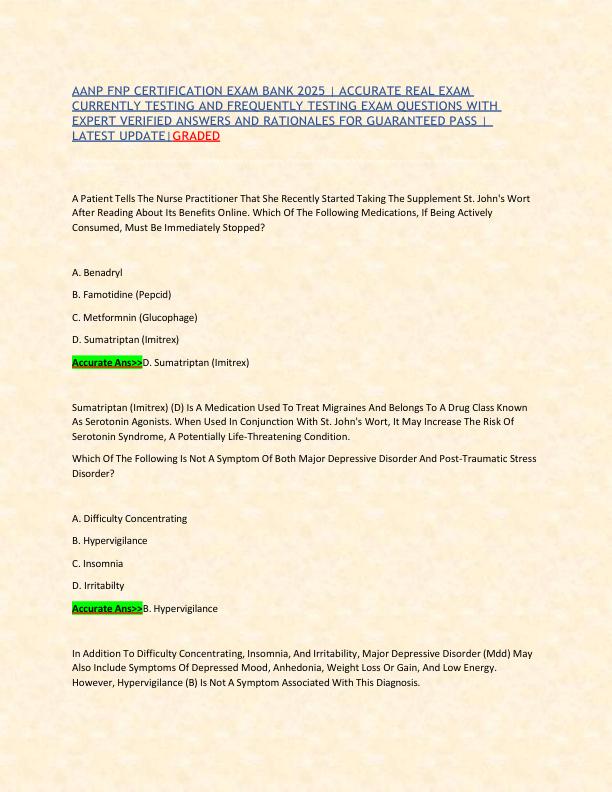 AANP FNP CERTIFICATION EXAM BANK 2025 ACCURATE REAL EXAM CURRENTLY TESTING AND FREQUENTLY TESTING EXAM QUESTIONS WITH EXPERT VERIFIED ANSWERS AND RATIONALES FOR GUARANTEED PASS