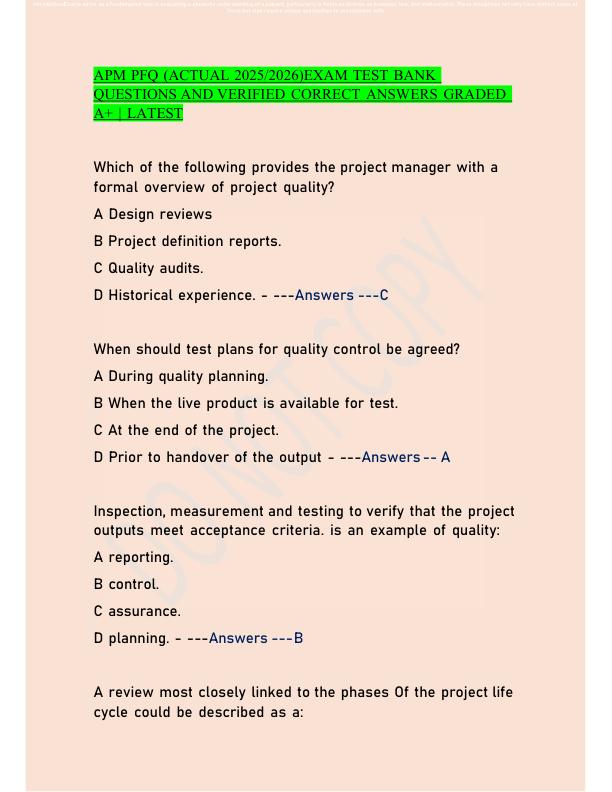 APM PFQ (ACTUAL 2025 2026)EXAM TEST BANK QUESTIONS AND VERIFIED CORRECT ANSWERS GRADED A+ LATEST