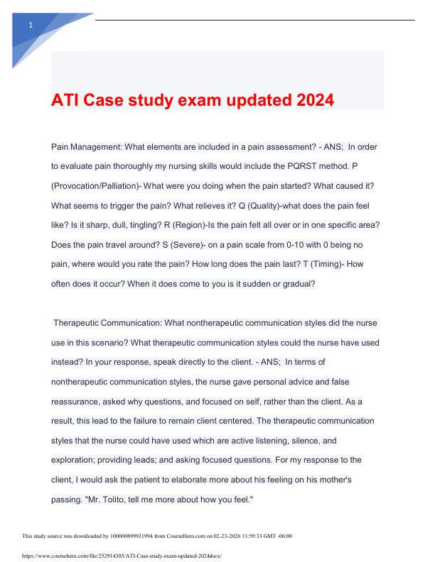 ATI Case study exam updated 2024