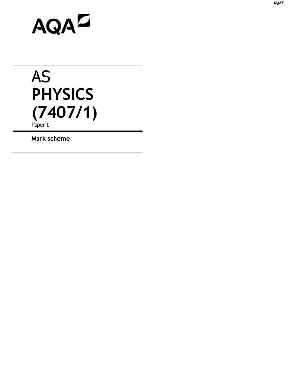 AQA AS Level Physics Paper 1 – Specimen Mark Scheme Official Examiner PDF