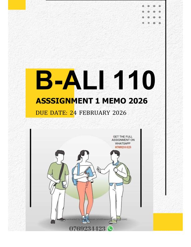 B-ALI 110 Assignment 1 2026 2026 - (2026) - DUE 24 February 2026 - Sants ( Sants)