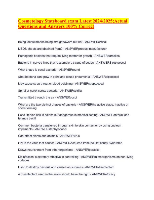 Cosmetology State board Exam Latest 2024_2025 Actual Questions and Answers 100% Correct