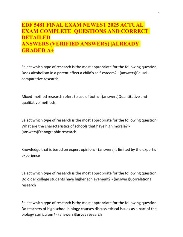 EDF 5481 FINAL EXAM NEWEST 2025 ACTUAL EXAM COMPLETE QUESTIONS AND CORRECT DETAILED ANSWERS (VERIFIED ANSWERS) ALREADY GRADED A+