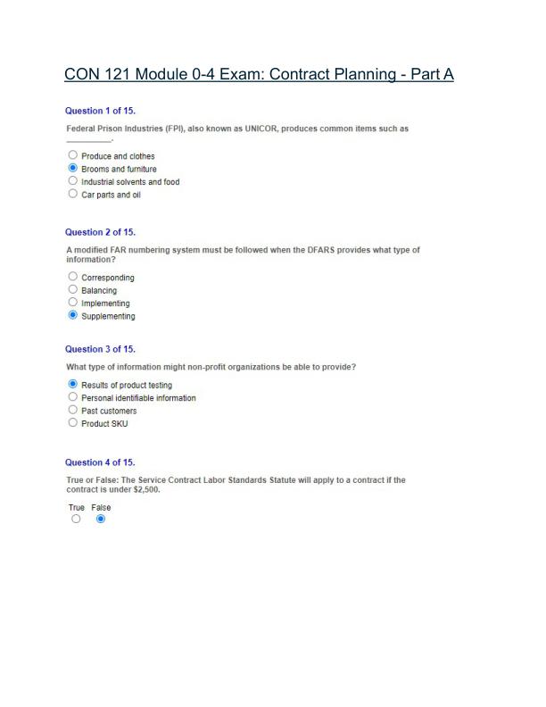 CON 121 Module 0-4 Exam Contract Planning - Part A 