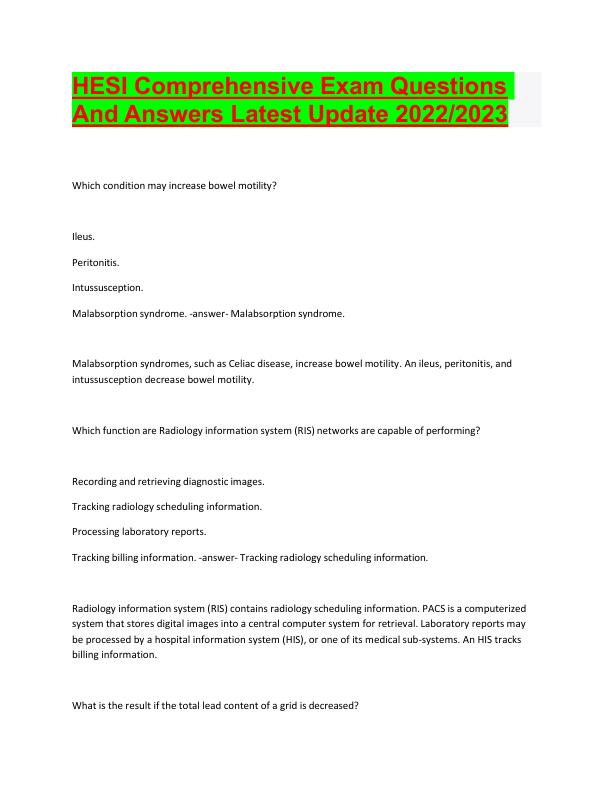 HESI Comprehensive Exam Questions And Answers Latest Update 2022 2023