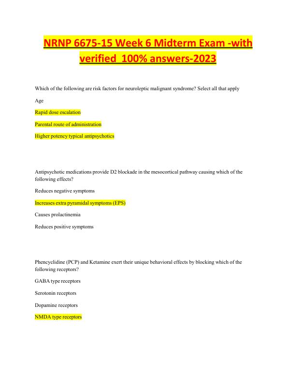 NRNP 6675-15 Week 6 Midterm Exam -with verified 100% answers-2023