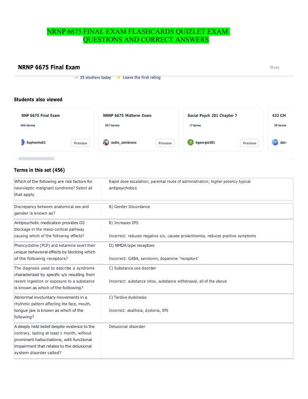 NRNP 6675 FINAL EXAM FLASHCARDS QUIZLET EXAM 