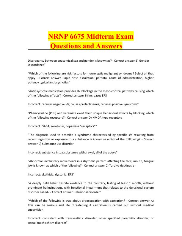 NRNP 6675 Midterm Exam Questions and Answers