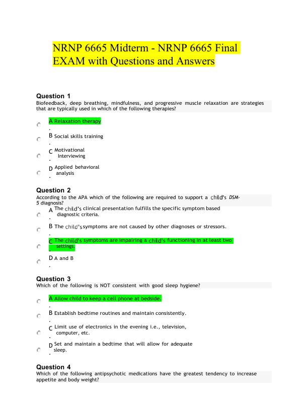 NRNP 6665 Midterm - NRNP 6665 Final EXAM with Questions and Answers