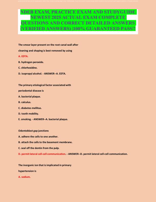 NDEB EXAM, PRACTICE EXAM AND STUDYGUIDE NEWEST 2025 ACTUAL EXAM COMPLETE QUESTIONS AND CORRECT DETAILED ANSWERS (VERIFIED ANSWERS) 100% GUARANTEED PASS!!