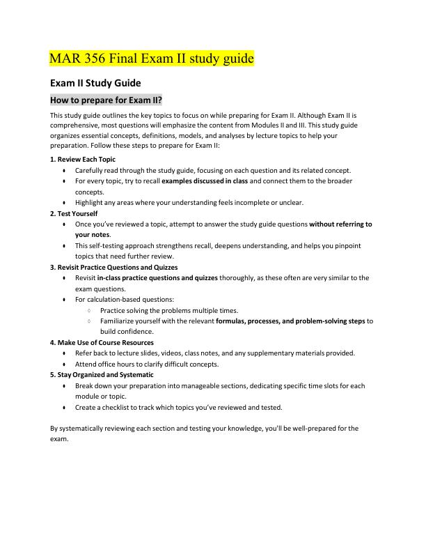 MAR 356 Final Exam II study guide WITH CORRECT ANSWERS +A GRADED EXAM