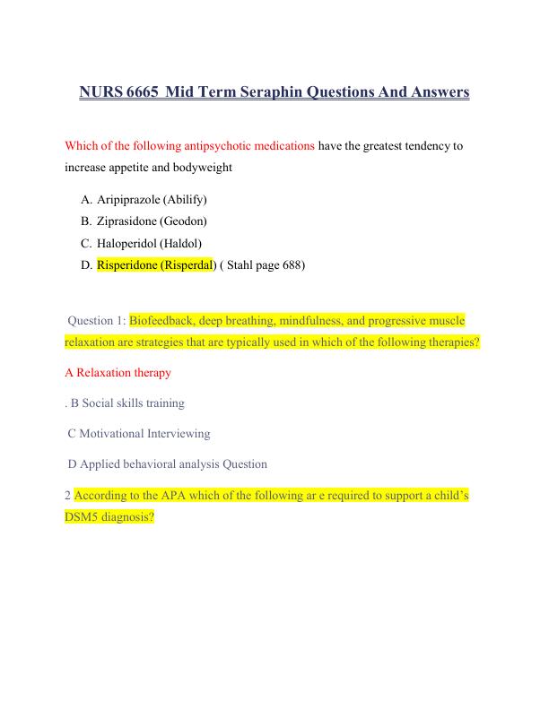 NURS 6665 Mid Term Seraphin Questions And Answers 100% Correct Graded A+