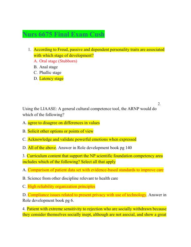 Nurs 6675 Final Exam Cush Questions and Answers100% Correct Graded A+ with complete solutions