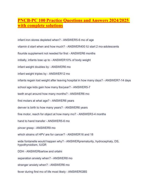 PNCB-PC 100 Practice Questions and Answers 20242025 with complete solutions