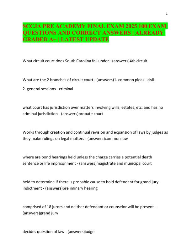 SCCJA PRE ACADEMY FINAL EXAM 2025 100 EXAM QUESTIONS AND CORRECT ANSWERS  ALREADY GRADED A+ LATEST UPDATE