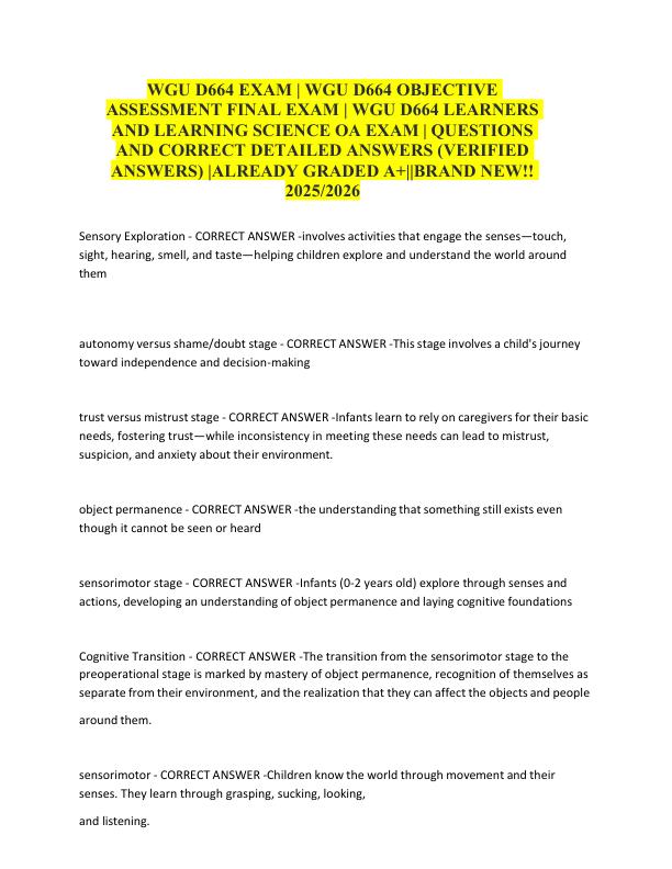 WGU D664 EXAM WGU D664 OBJECTIVE ASSESSMENT FINAL EXAM WGU D664 LEARNERS AND LEARNING SCIENCE OA GRADED A+ NEW!! 20252026