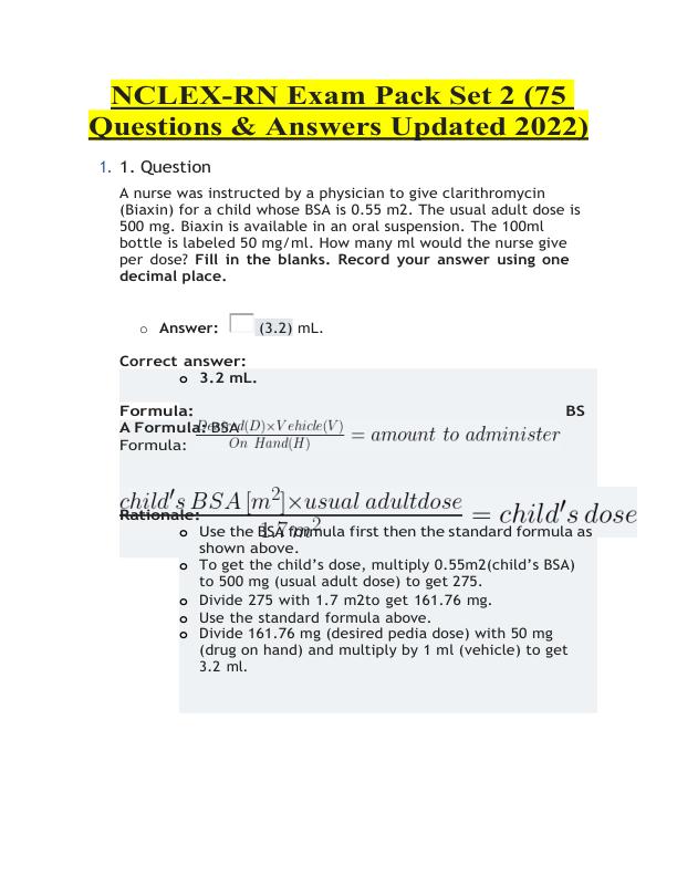 NCLEX-RN Exam Pack Set 2 (75 Questions & Answers Updated 2022) LATEST COMPLETE QUESTIONS AND VERIFIED ANSWERS (GRADED A+)