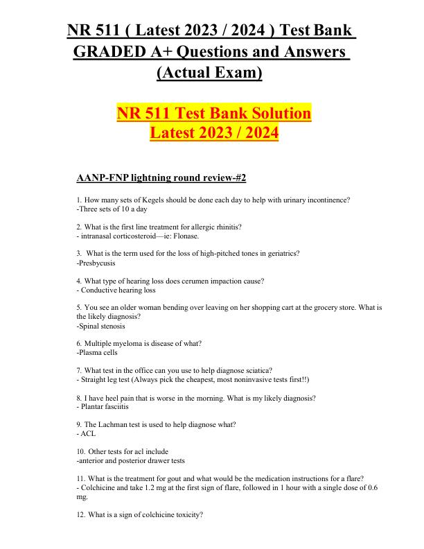 NR 511 ( Latest 2023 2024 ) Test Bank GRADED A+ Questions and Answers (Actual Exam)