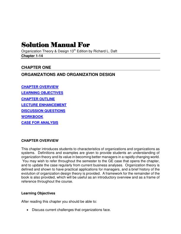 Solution Manual For Organization Theory & Design 13th Edition by Richard L. Daft Chapter 1-14