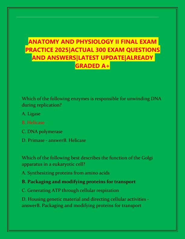 ANATOMY AND PHYSIOLOGY II FINAL EXAM PRACTICE 2025