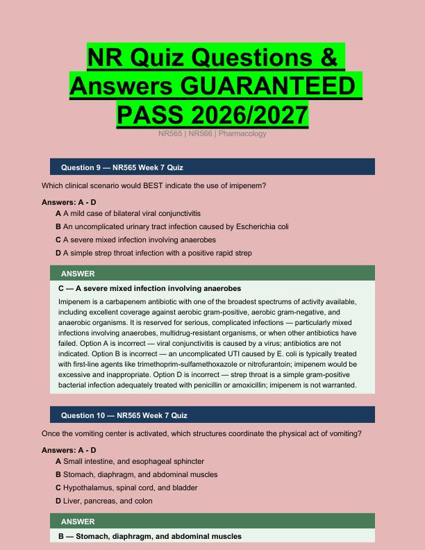 NR Quiz Questions &  Answers GUARANTEED  PASS 2026/2027 