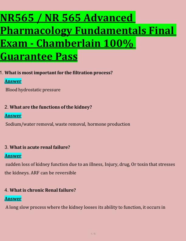 NR565 / NR 565 Advanced  Pharmacology Fundamentals Final  Exam - Chamberlain 100%  Guarantee Pass 