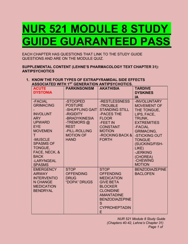 NUR 521 MODULE 8 STUDY  GUIDE GUARANTEED PASS