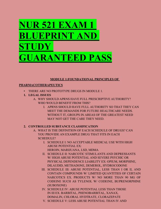 NUR 521 EXAM 1  BLUEPRINT AND  STUDY  GUARANTEED PASS