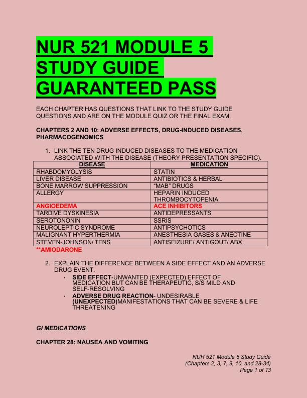 NUR 521 MODULE 5  STUDY GUIDE  GUARANTEED PASS