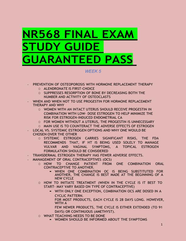 NR568 FINAL EXAM  STUDY GUIDE  GUARANTEED PASS