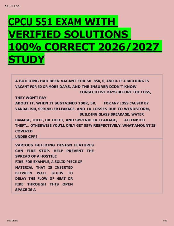 CPCU 551 EXAM WITH  VERIFIED SOLUTIONS  100% CORRECT 2026/2027  STUDY 