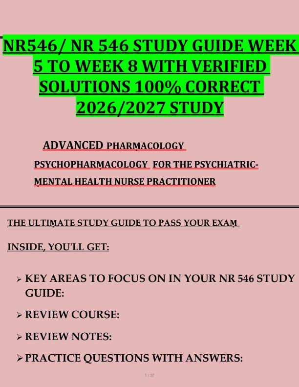 NR546/ NR 546 STUDY GUIDE WEEK  5 TO WEEK 8 WITH VERIFIED  SOLUTIONS 100% CORRECT  2026/2027 STUDY