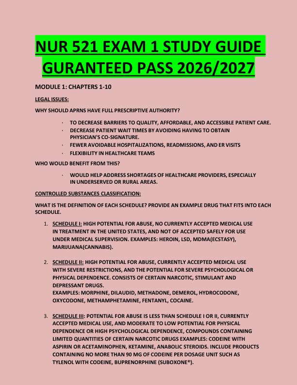 NUR 521 EXAM 1 STUDY GUIDE  GURANTEED PASS 2026/2027