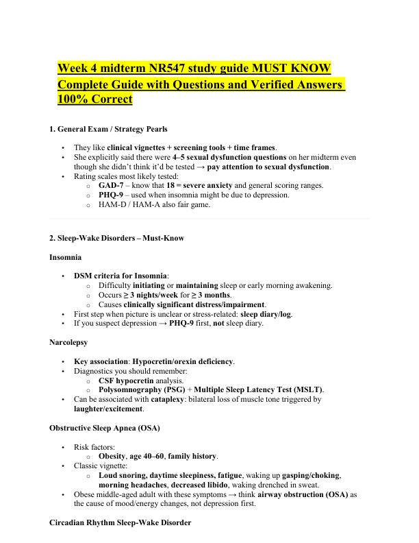 Week 4 midterm NR547 study guide MUST KNOW Complete Guide with Questions and Verified Answers 100% Correct