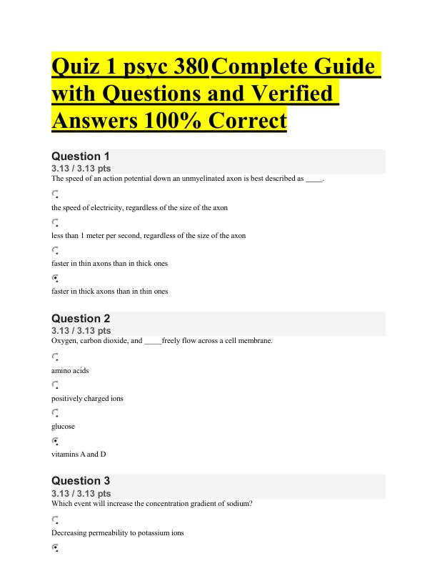 Quiz 1 psyc 380 Complete Guide with Questions and Verified Answers 100% Correct