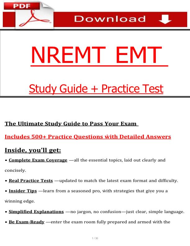 NREMT EMT Study Guide + Practice Test Complete Guide with Questions and Verified Answers 100% Correct