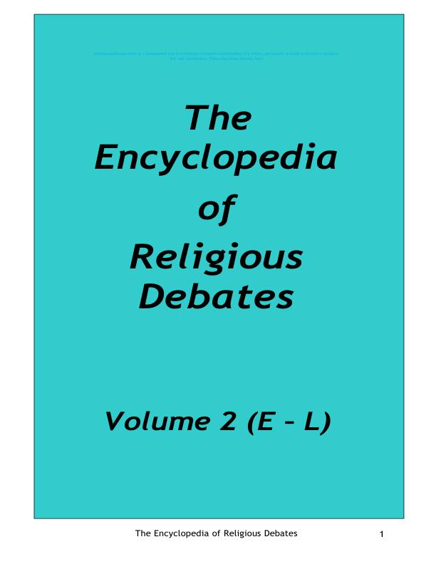 Textbook The Encyclopedia of Religious Debates Volume 2 (E – L) Eighth Edition Thomas N. Thrasher