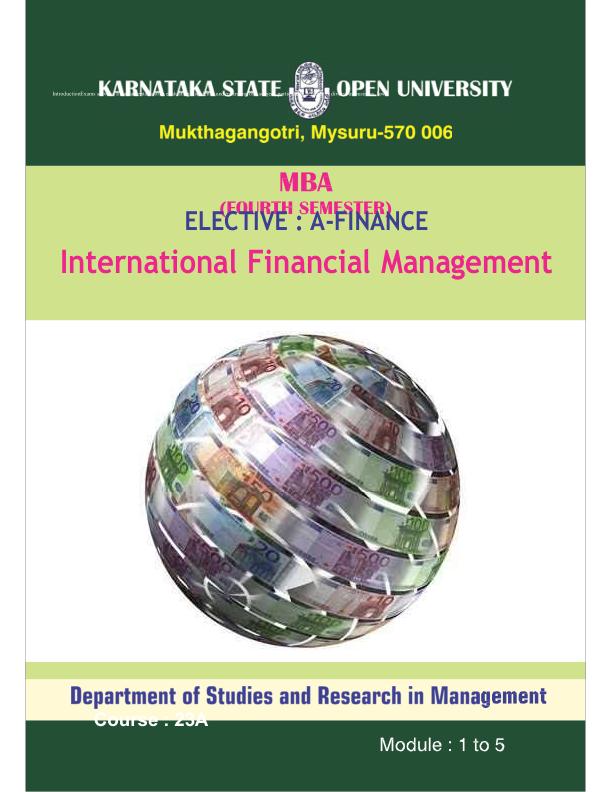 Textbook INTERNATIONAL FINANCIAL MANAGEMENT MBA 4 Semester ELECTIVE A-FINANCE