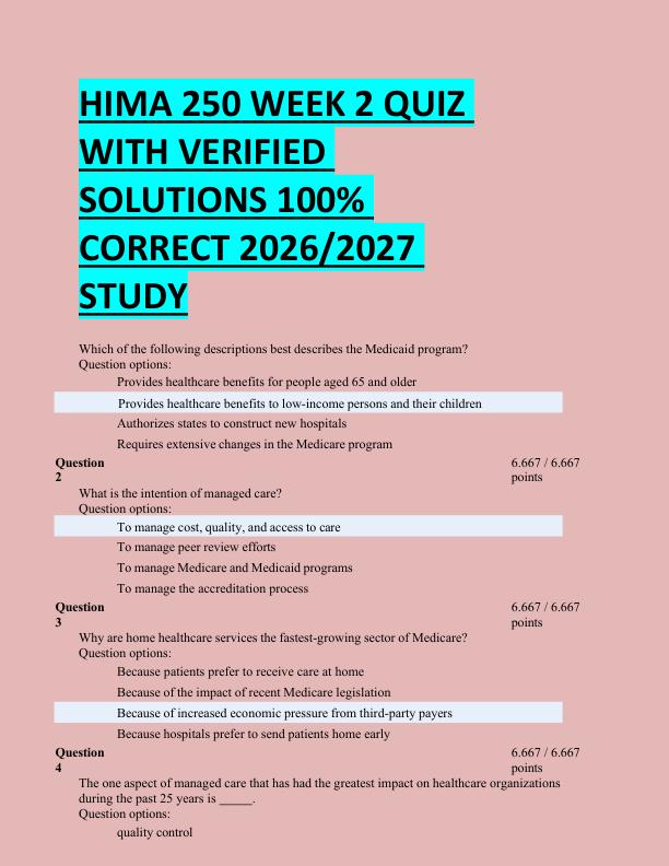 HIMA 250 WEEK 2 QUIZ  WITH VERIFIED  SOLUTIONS 100%  CORRECT 2026/2027  STUDY