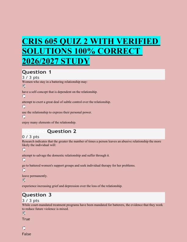 CRIS 605 QUIZ 2 WITH VERIFIED  SOLUTIONS 100% CORRECT  2026/2027 STUDY 