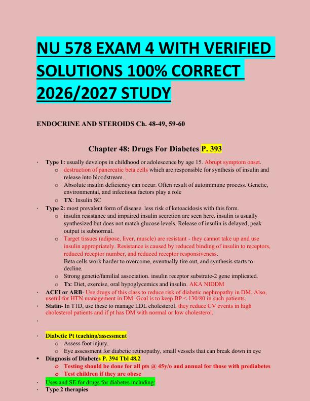 NU 578 EXAM 4 WITH VERIFIED  SOLUTIONS 100% CORRECT  2026/2027 STUDY