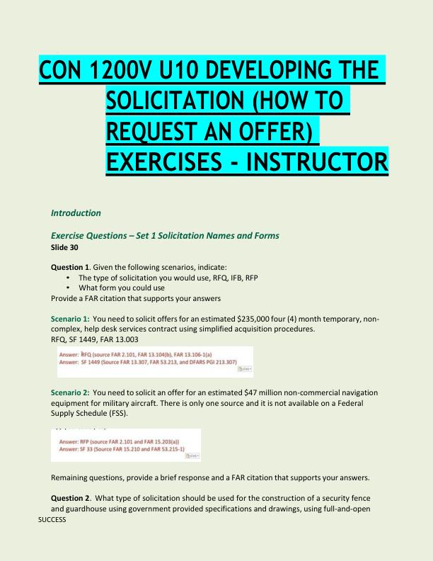 CON 1200V U10 DEVELOPING THE  SOLICITATION (HOW TO  REQUEST AN OFFER)  EXERCISES - INSTRUCTOR