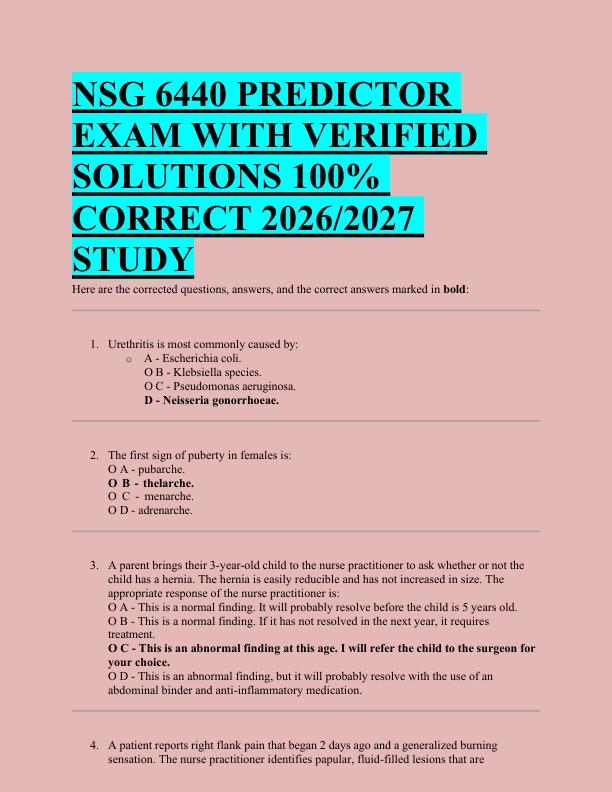 NSG 6440 PREDICTOR  EXAM WITH VERIFIED  SOLUTIONS 100%  CORRECT 2026/2027  STUDY