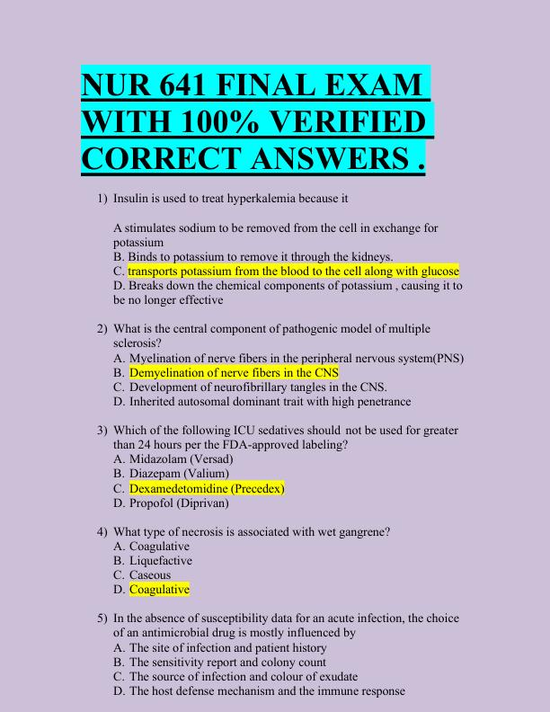 NUR 641 FINAL EXAM  WITH 100% VERIFIED  CORRECT ANSWERS .