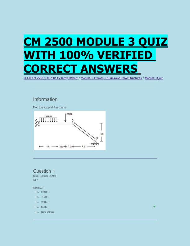 CM 2500 MODULE 3 QUIZ  WITH 100% VERIFIED  CORRECT ANSWERS