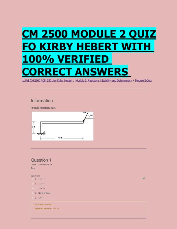 CM 2500 MODULE 2 QUIZ  FO KIRBY HEBERT WITH  100% VERIFIED  CORRECT ANSWERS