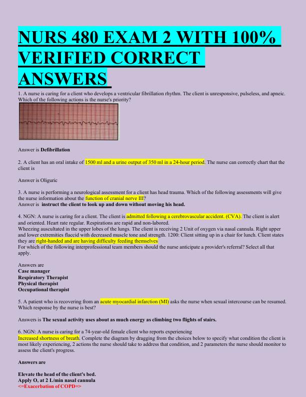 NURS 480 EXAM 2 WITH 100%  VERIFIED CORRECT  ANSWERS 