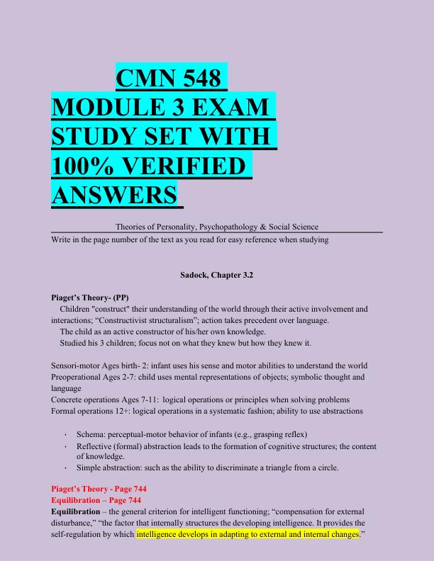 CMN 548  MODULE 3 EXAM  STUDY SET WITH  100% VERIFIED  ANSWERS 